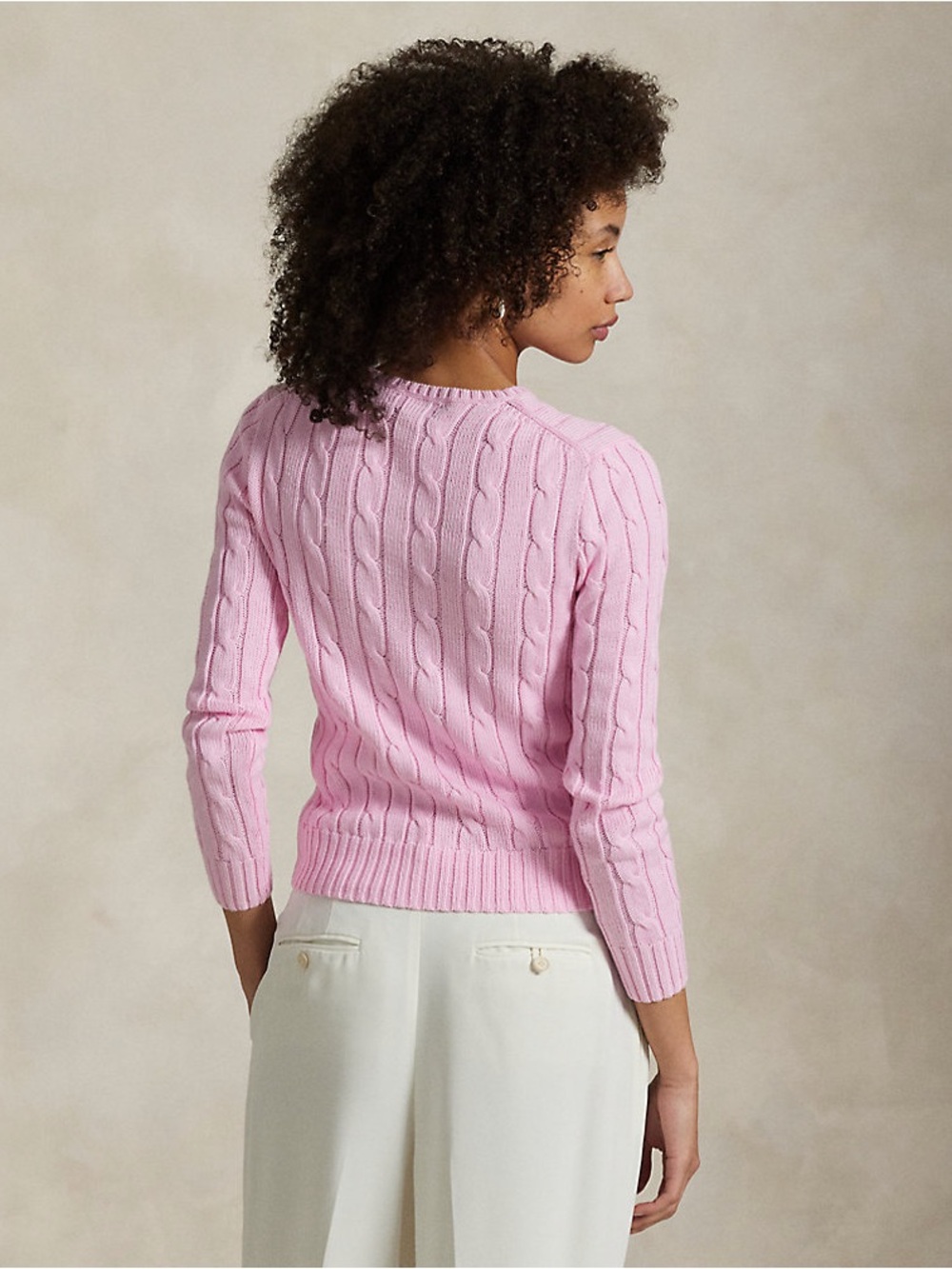 Ralph Lauren Pink Cable-Knit Cotton Crewneck Sweater Size Large - Picture 2 of 10